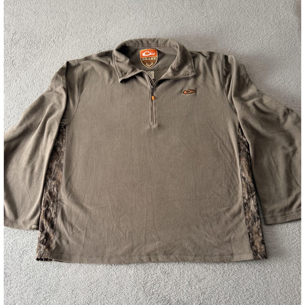 Drake Sweatshirt Mens 2XL Brown Fleece 1/4 Zip Mock Neck Camo Deer Hunting